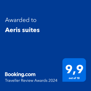 Booking.com Traveller Review Award 2024 for Aeris suites, 9.9 out of 10